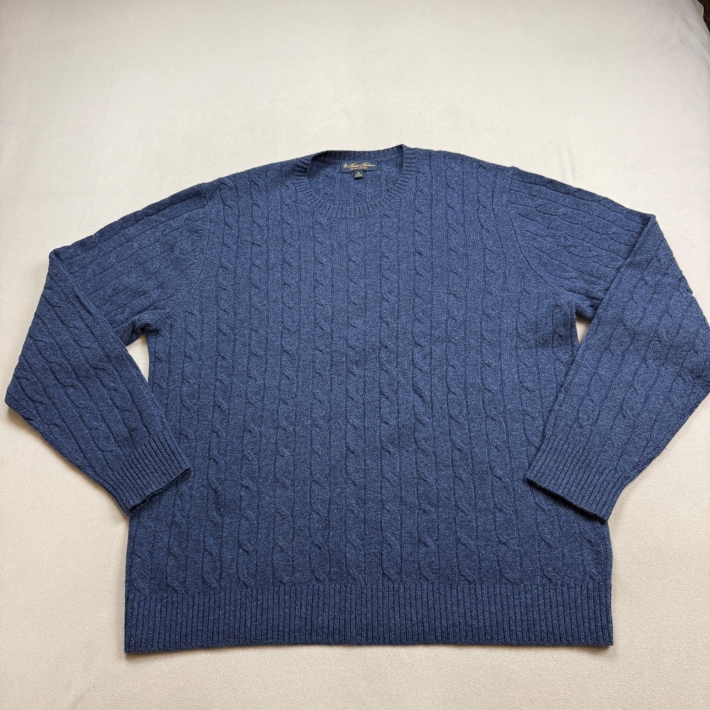 Brooks Brothers Mens XL Blue English Lambswool Cable Knit Crewneck Sweater
